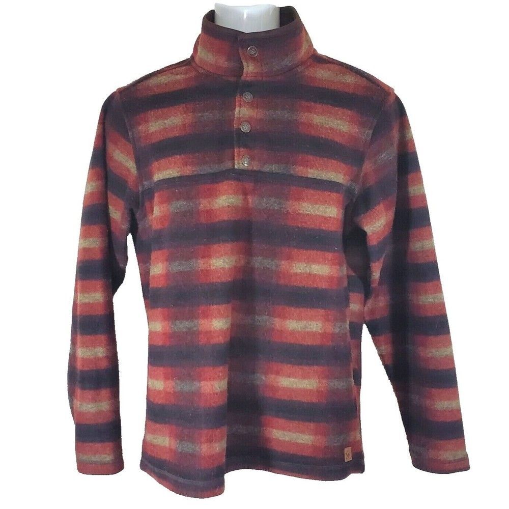 JW John Wayne Pullover Mens Small Red Plaid 1/4 Snap Fleece Southwestern